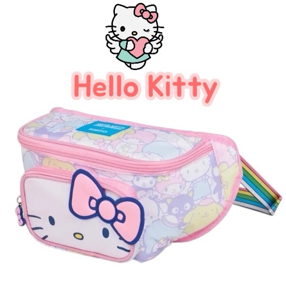 Hello Kitty Pink and White Kids Waist Bag with Rainbow Strap